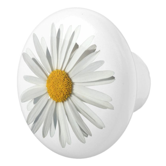 Hippie White Daisy Flower Blossom - Trendy Fashion Ceramic Knob (Right)
