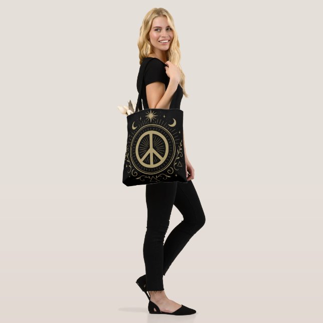 Hippie Witchy Peace Sign Mystical Tote Bag (On Model)