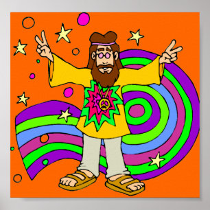 Hippie With Lond Haair on Orange Poster