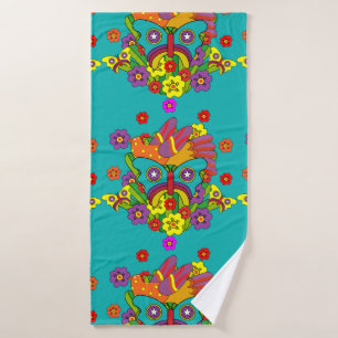 Hippies - Hippy Flower Power - Cute Hippies - 1970 Bath Towel