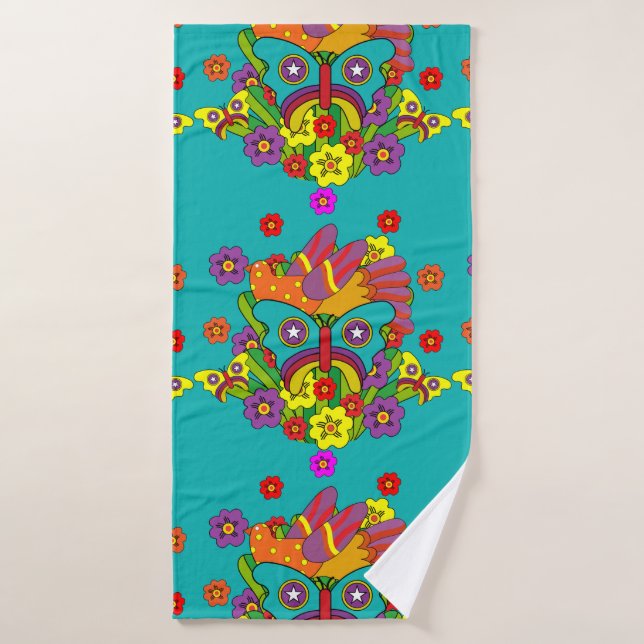 Hippies - Hippy Flower Power - Cute Hippies - 1970 Bath Towel (Bath Towel)