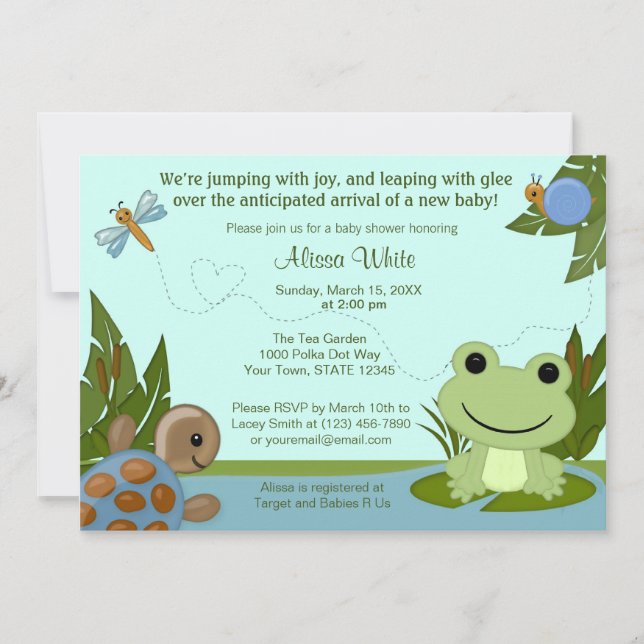 Hippity Frog Baby shower Invitation tortue escargo (Devant)