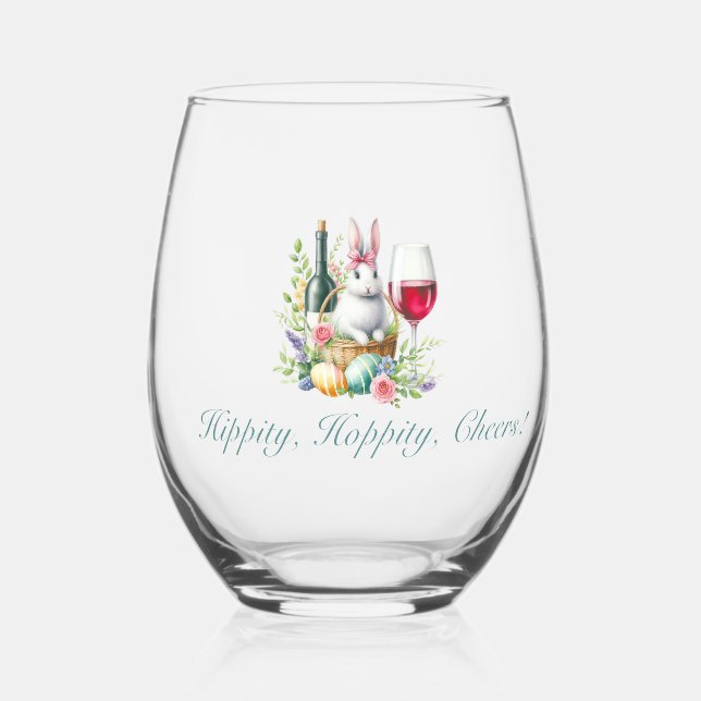 Hippity, Hoppity, Cheers! Drinkware Set Stemless Wine Glass (Front)