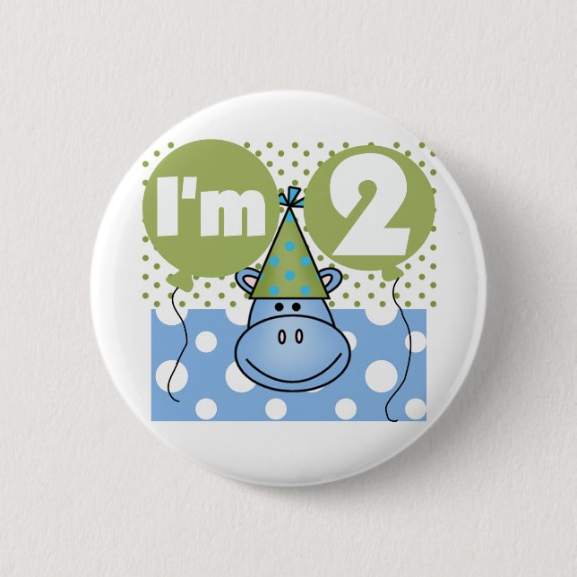 Hippo 2nd Birthday Tshirts and Gifts 2 Inch Round Button (Front)
