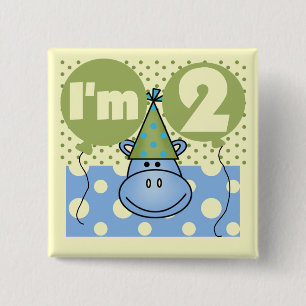 Hippo 2nd Birthday Tshirts and Gifts 2 Inch Square Button