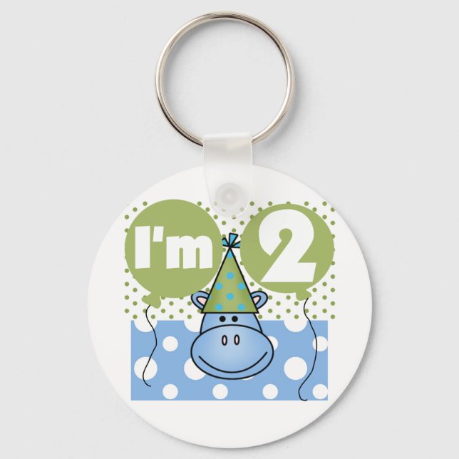 Hippo 2nd Birthday Tshirts and Gifts Keychain (Front)