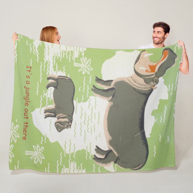 Hippo Africa It's a Jungle Out There Fleece Blanket (In Situ)