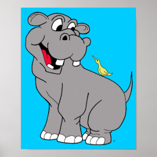 Hippo and Bird Poster