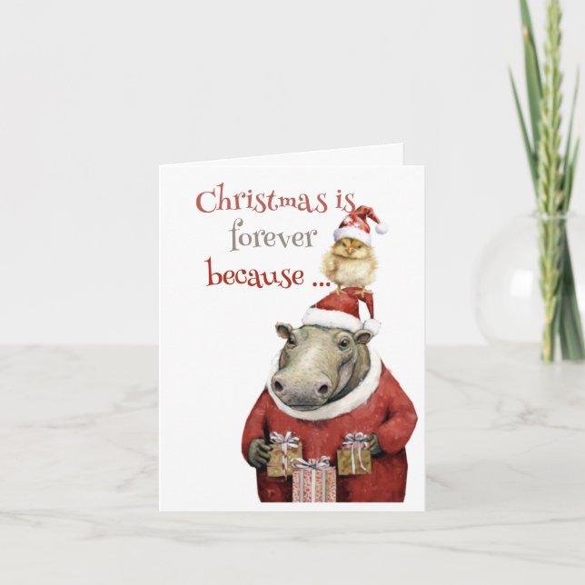 Hippo And Chicken Folded Holiday Card (Front)
