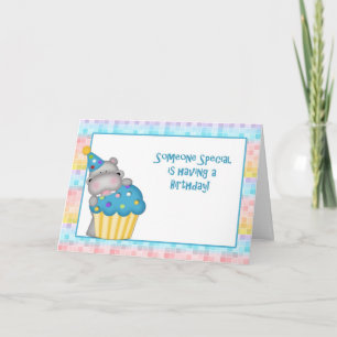 Hippo and Cupcake Birthday Card