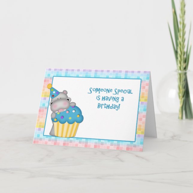 Hippo and Cupcake Birthday Card (Front)