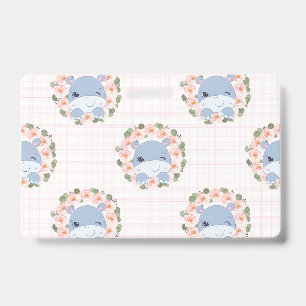 Hippo And Flower Tattoo Badge