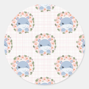 Hippo And Flower Tattoo Classic Round Sticker