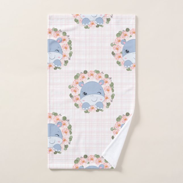 Hippo And Flower Tattoo Hand Towel (Hand Towel)