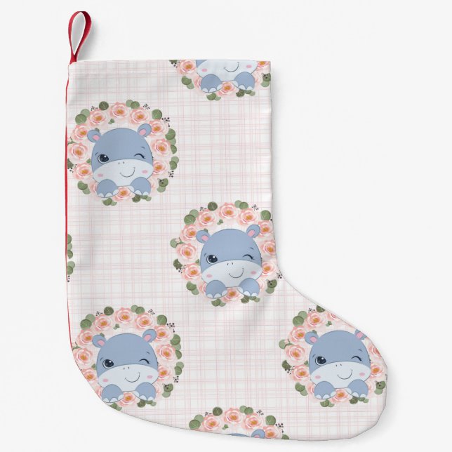 Hippo And Flower Tattoo Small Christmas Stocking (Front)