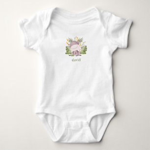 Hippo and Foliage Boy’s Personalized Baby Bodysuit