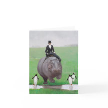 Hippo and Penguins Blank Note Card
