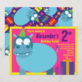 Hippo Animal Kid's Birthday Party Invitations