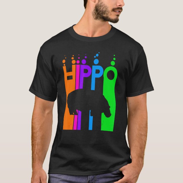 Hippo Animal Rainbow Bubble With Silhouette T-Shirt (Front)