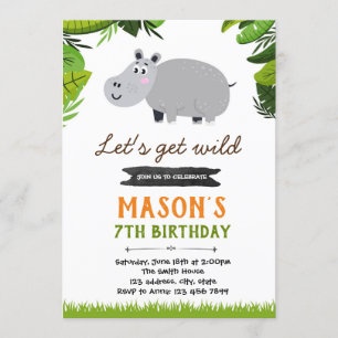 Hippo anniversaire thème de fête invitation