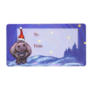 Hippo Art Christmas Gift Label