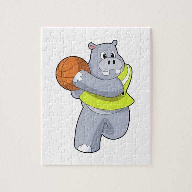 Hippo as Basketball player with Basketball.PNG Jigsaw Puzzle (Vertical)