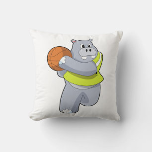 Hippo as Basketball player with Basketball.PNG Throw Pillow