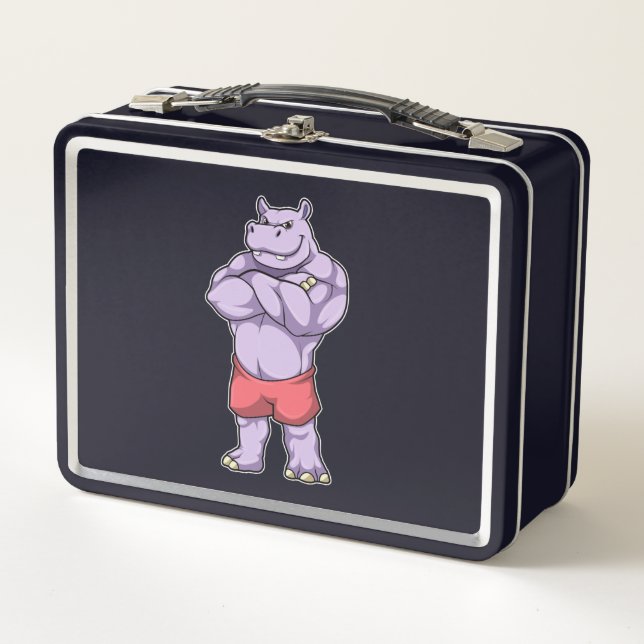 Hippo as Bodybuilder extreme Metal Lunch Box (Front)