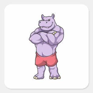 Hippo as Bodybuilder extreme Square Sticker