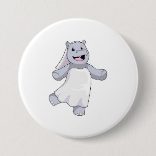 Hippo as Bride with Veil 3 Inch Round Button