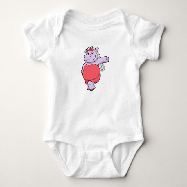 Hippo as Bride with Veil & Bow Baby Bodysuit (Front)