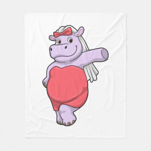 Hippo as Bride with Veil & Bow Fleece Blanket