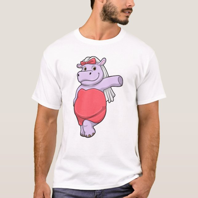 Hippo as Bride with Veil & Bow T-Shirt (Front)