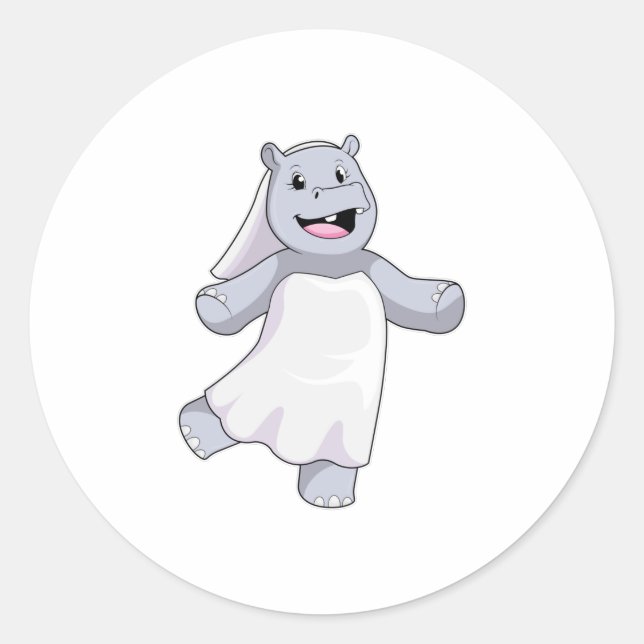 Hippo as Bride with Veil Classic Round Sticker (Front)