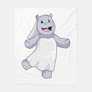 Hippo as Bride with Veil Fleece Blanket