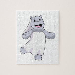 Hippo as Bride with Veil Jigsaw Puzzle