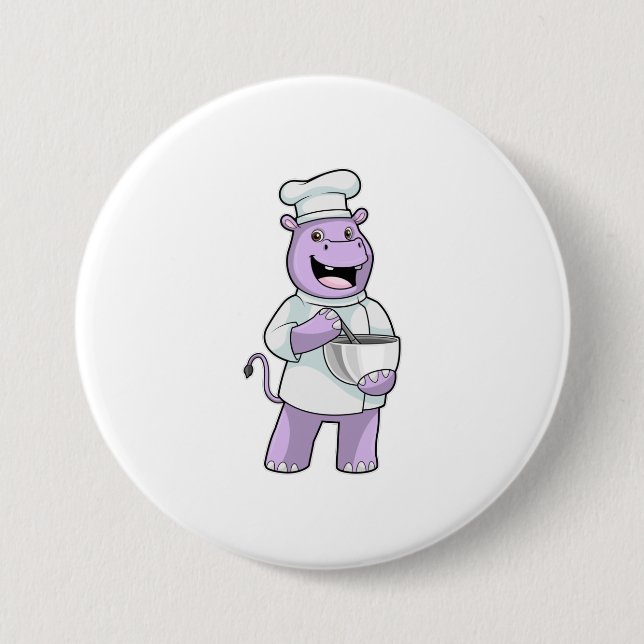 Hippo as Chef with Bowl 3 Inch Round Button (Front)