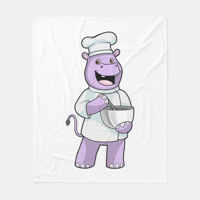 Hippo as Chef with Bowl Fleece Blanket (Front)