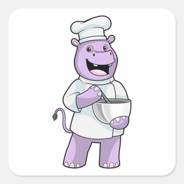 Hippo as Chef with Bowl Square Sticker (Front)