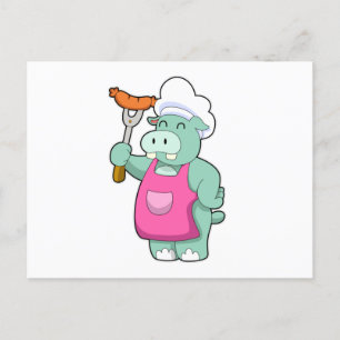 Hippo as Cook with Sausage Postcard