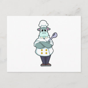 Hippo as Cook with Wooden spoon & Cooking apron Postcard
