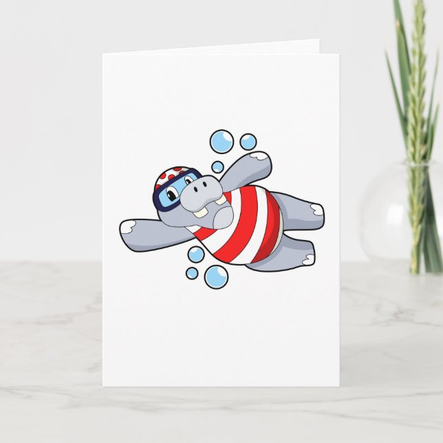Hippo as Diver with Swimming goggles Card (Front)