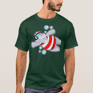 Hippo As Diver With Swimming Goggles  T-Shirt