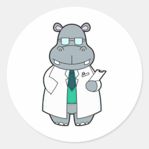 Hippo as Doctor with Smock Classic Round Sticker