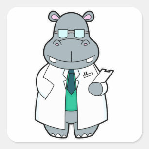 Hippo as Doctor with Smock Square Sticker