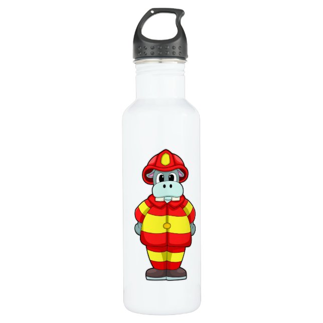 Hippo as Firefighter at Fire department with Hat 710 Ml Water Bottle (Front)