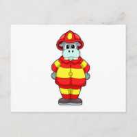 Hippo as Firefighter at Fire department with Hat
