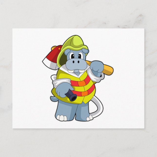 Hippo as Firefighter with Axe Postcard (Front)