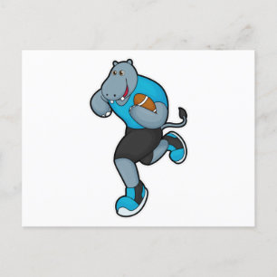 Hippo as Football player with Football Postcard