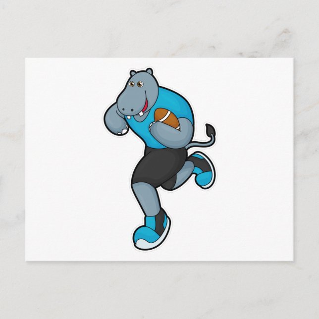 Hippo as Football player with Football Postcard (Front)